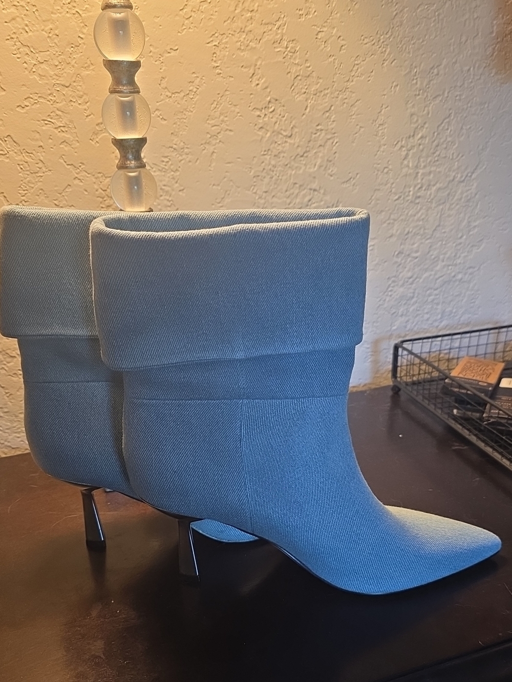 Nine West Light Blue Fold-Over Sock Ankle Boots